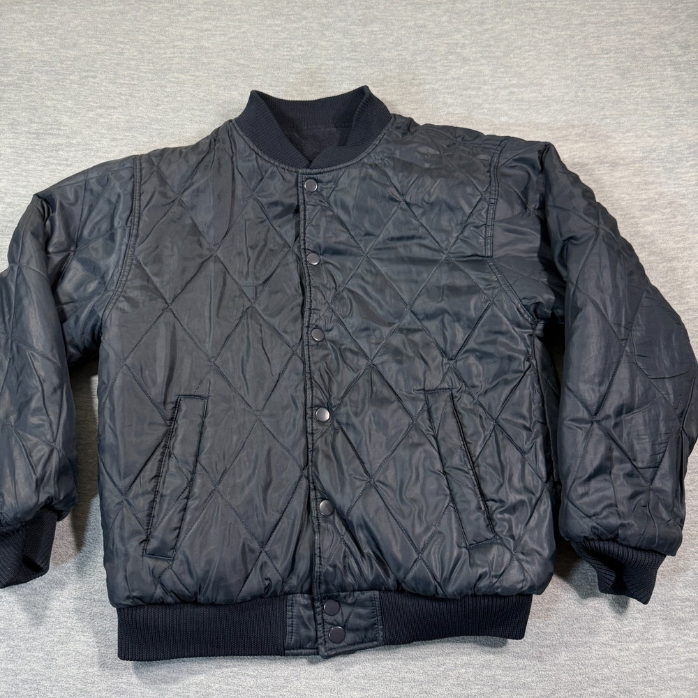 C&S Sports Reversible Jacket Mens M Black Quilted Puffer Fleece Full Zip Bomber‎